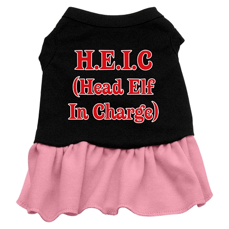 Head Elf in Charge Screen Print Dress Black with Pink Sm